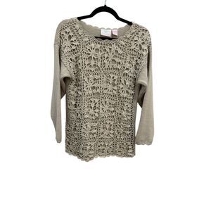 Y2K Vtg 90s Dana Scott Medium Crochet‎ Sweater Long Sleeve Hippie Granny